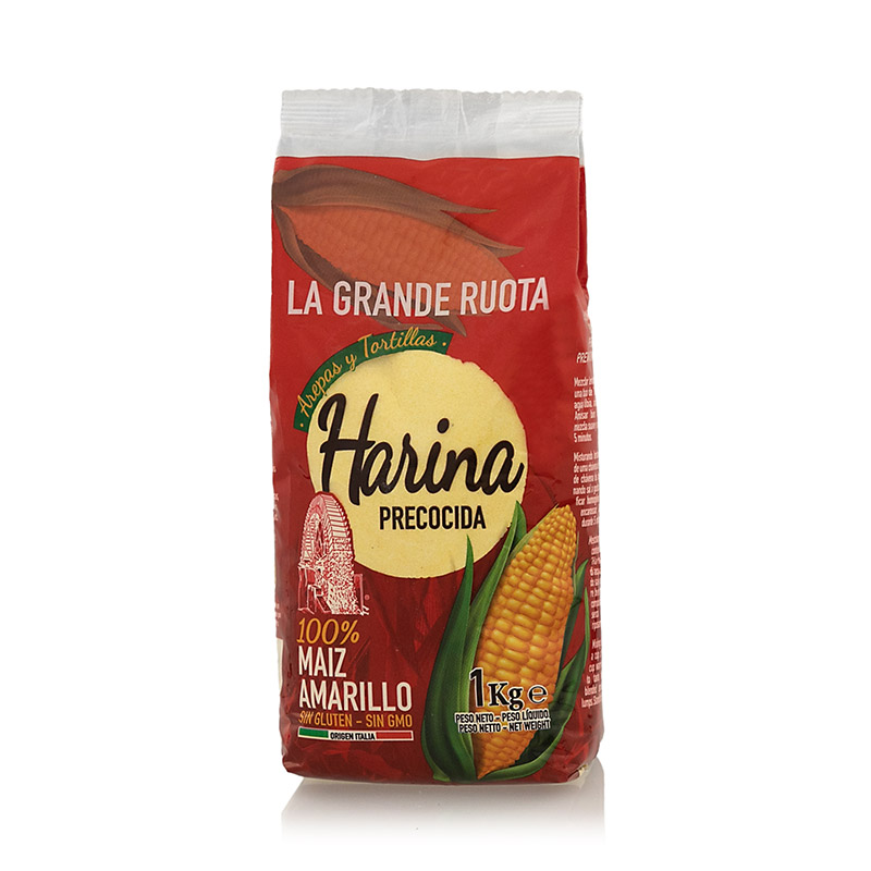 Farina di mais gialla precotta per Arepas/ Tortillas - La Grande Ruota Farine  di mais, grano, segale, farro